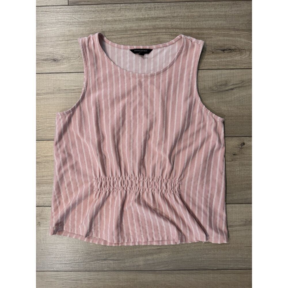 Banana Republic‎ Striped Sleeveless Tank Women Small Pink Cinched Waist Coastal
